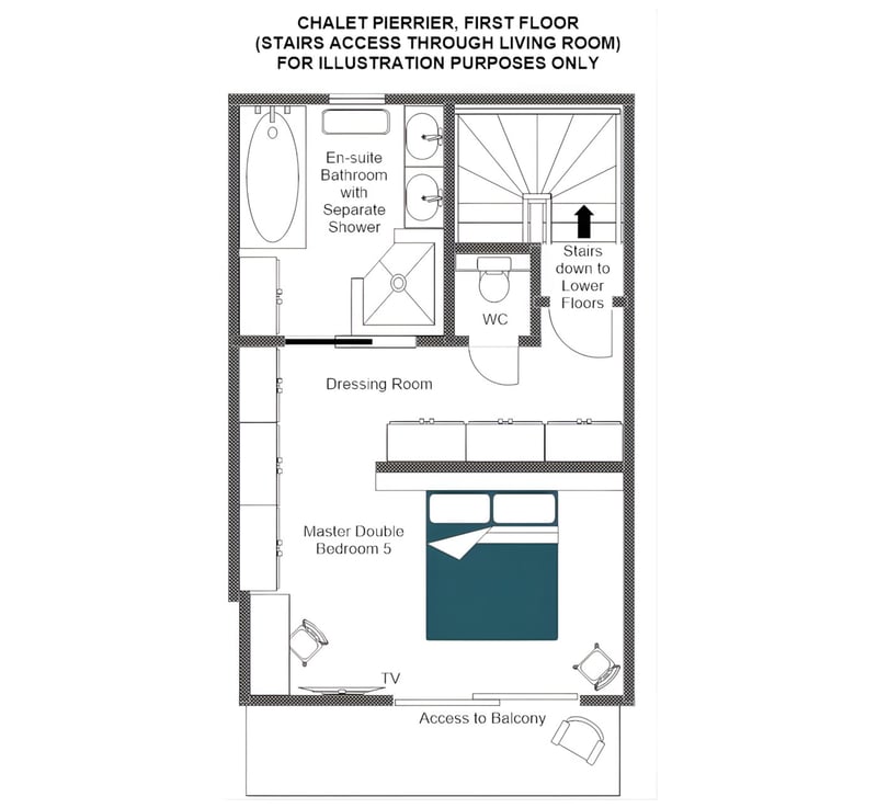 Chalet Pierrier - First floor (stairs access through living room) Floorplan