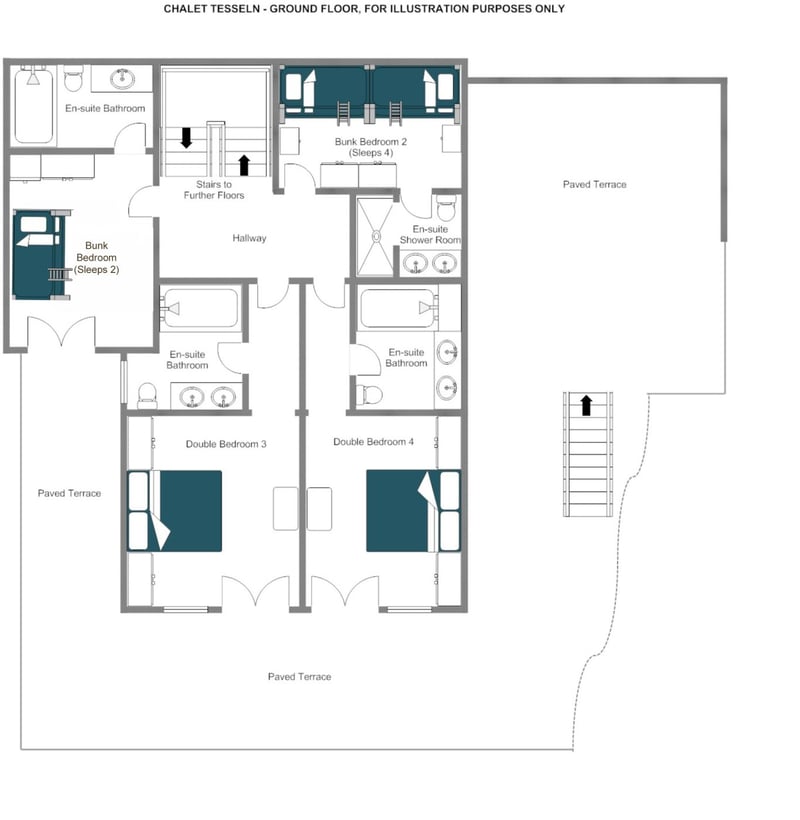 Chalet Tesseln - Sleeping floor (ground floor)  Floorplan