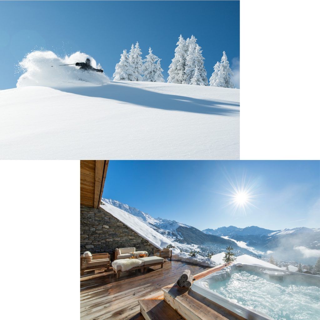Calima chalet hot tub view, and skiing in verbier