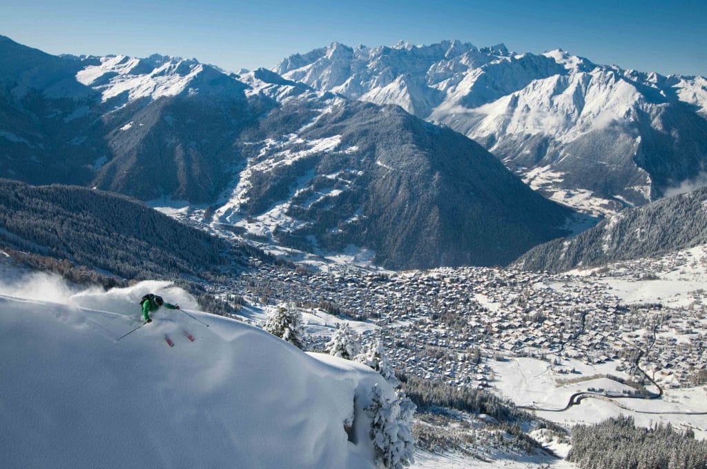 Skiing above Verbier