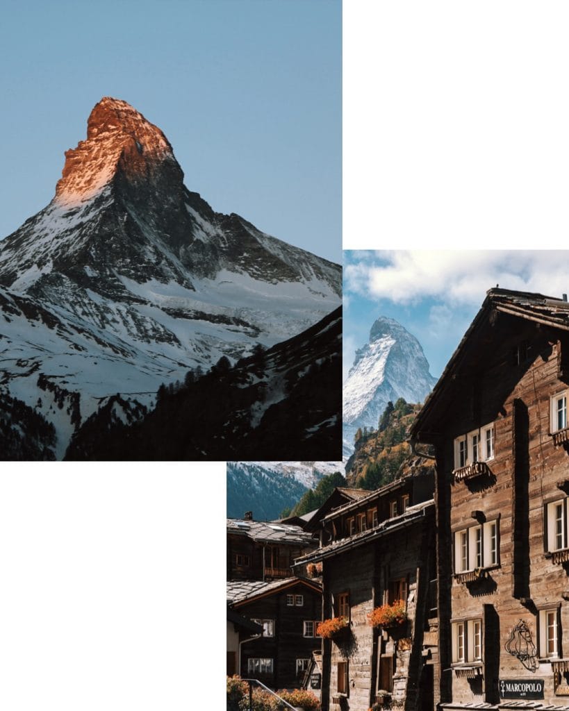 View of the Matterhorn and a street in Zermatt town